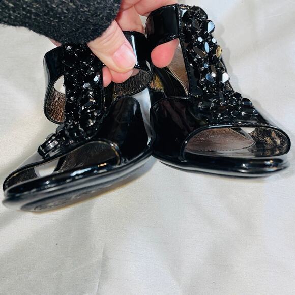 Sofft Patent Leather Heels w/ Jeweled Accents - Women's Size 7 1/2 M - Open Toe - Picture 9 of 11